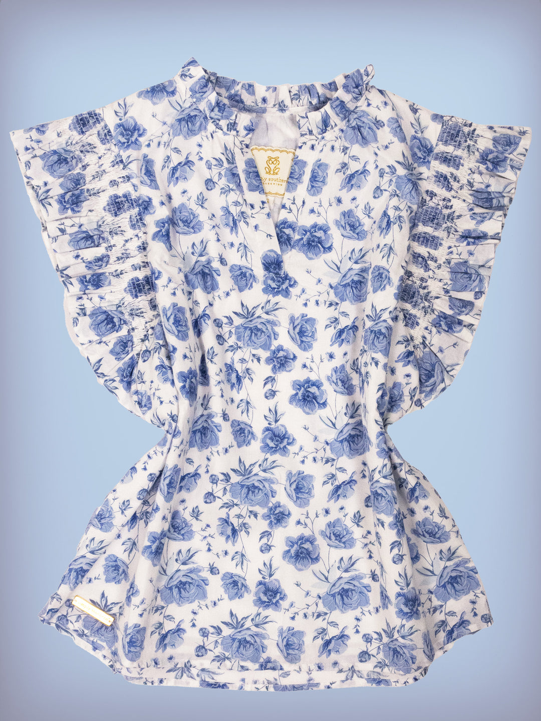 Simply Southern Blue Buds Ruffled Sleeve Blouse