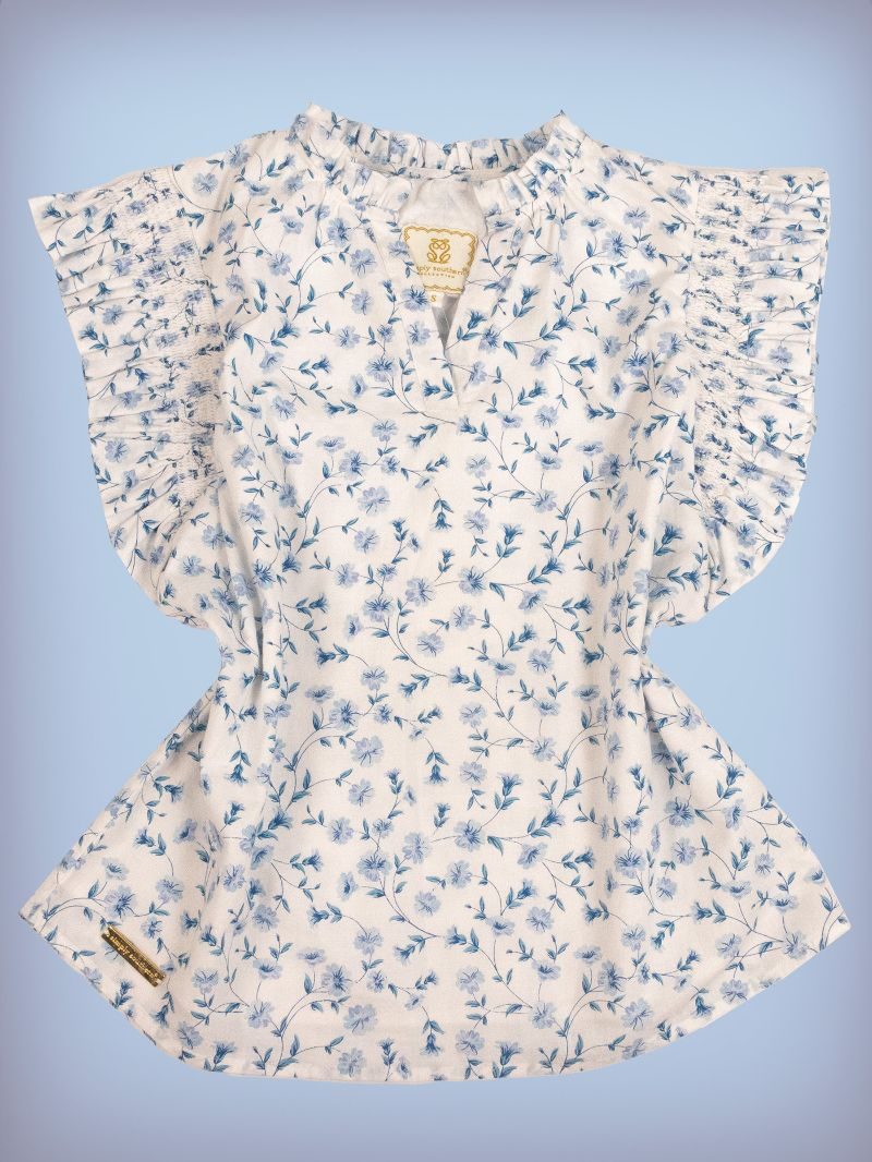 Simply Southern Blue Daisy Ruffled Sleeve Blouse