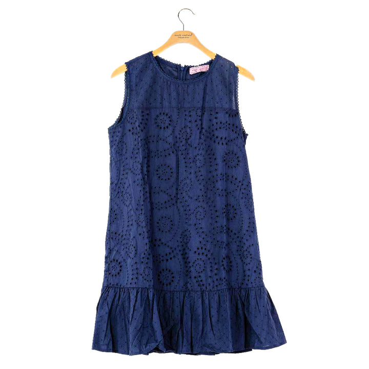 Simply Southern navy blue eyelet dress with sleeveless shift silhouette and ruffle hem