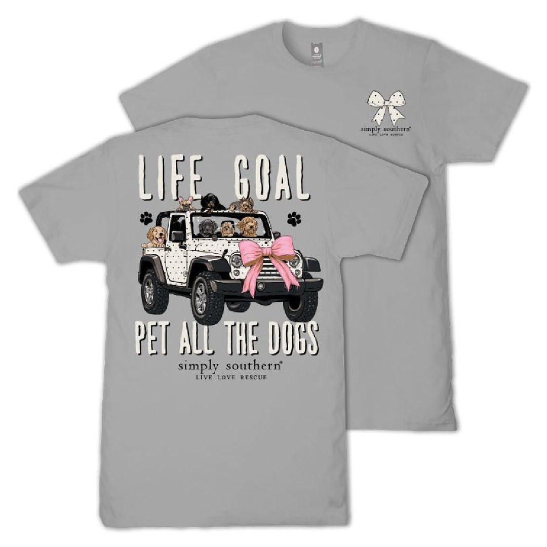 Dog mom shirt gray graphic tee Simply Southern Pet All The Dogs front view with bow logographic 