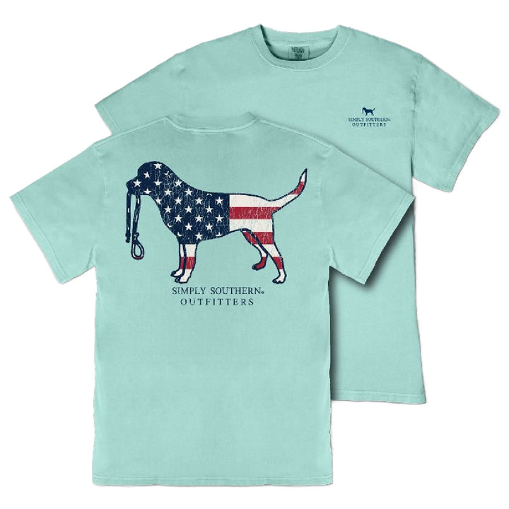 Simply Southern men's mineral wash tee with USA dog graphic in tide pool blue