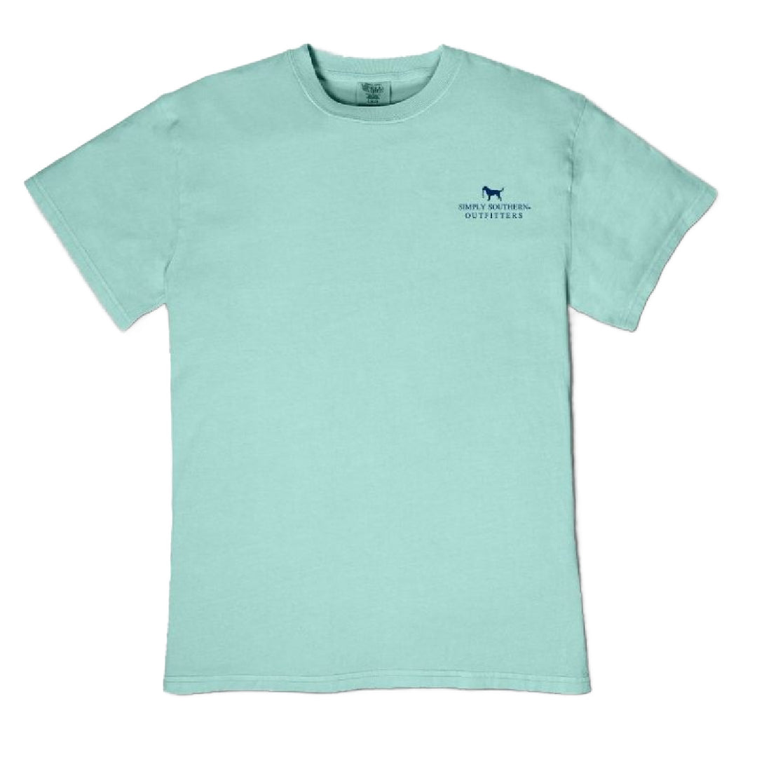 Front view of Simply Southern men's mineral wash USA dog t-shirt