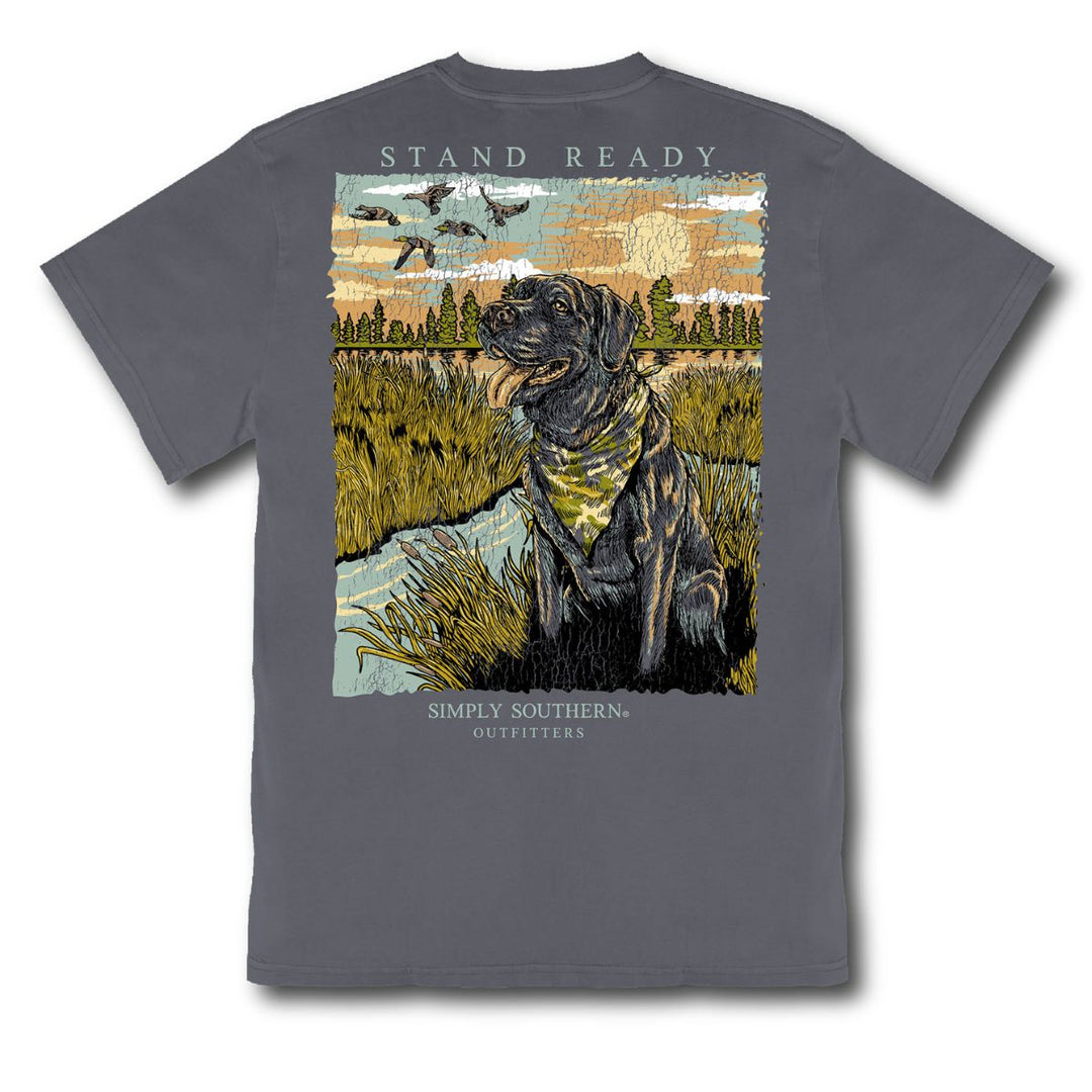 Back of Simply Southern mineral wash shirt with black lab hunting scene