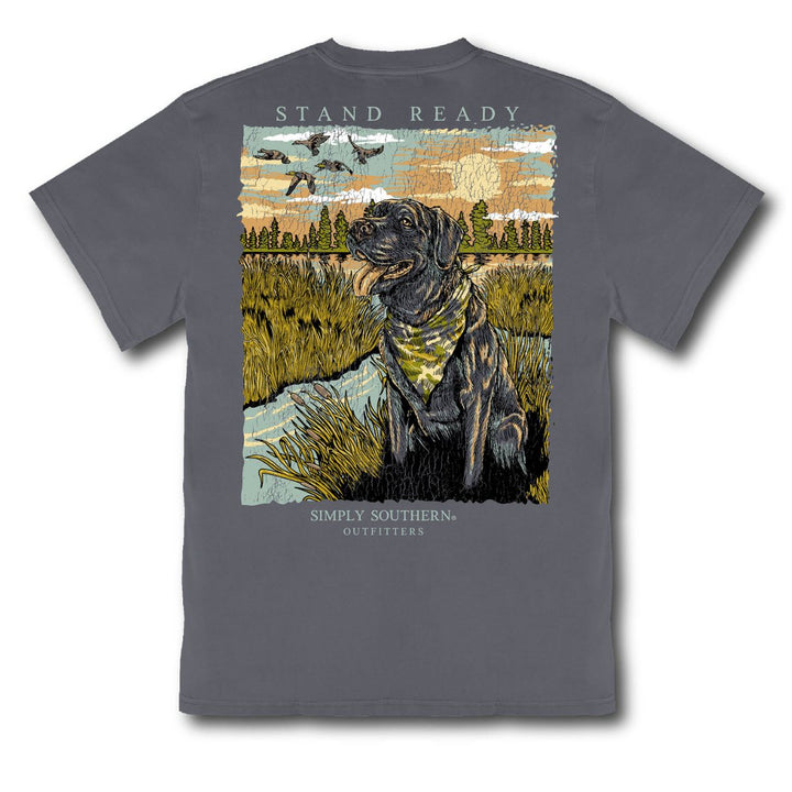 Back of Simply Southern mineral wash shirt with black lab hunting scene