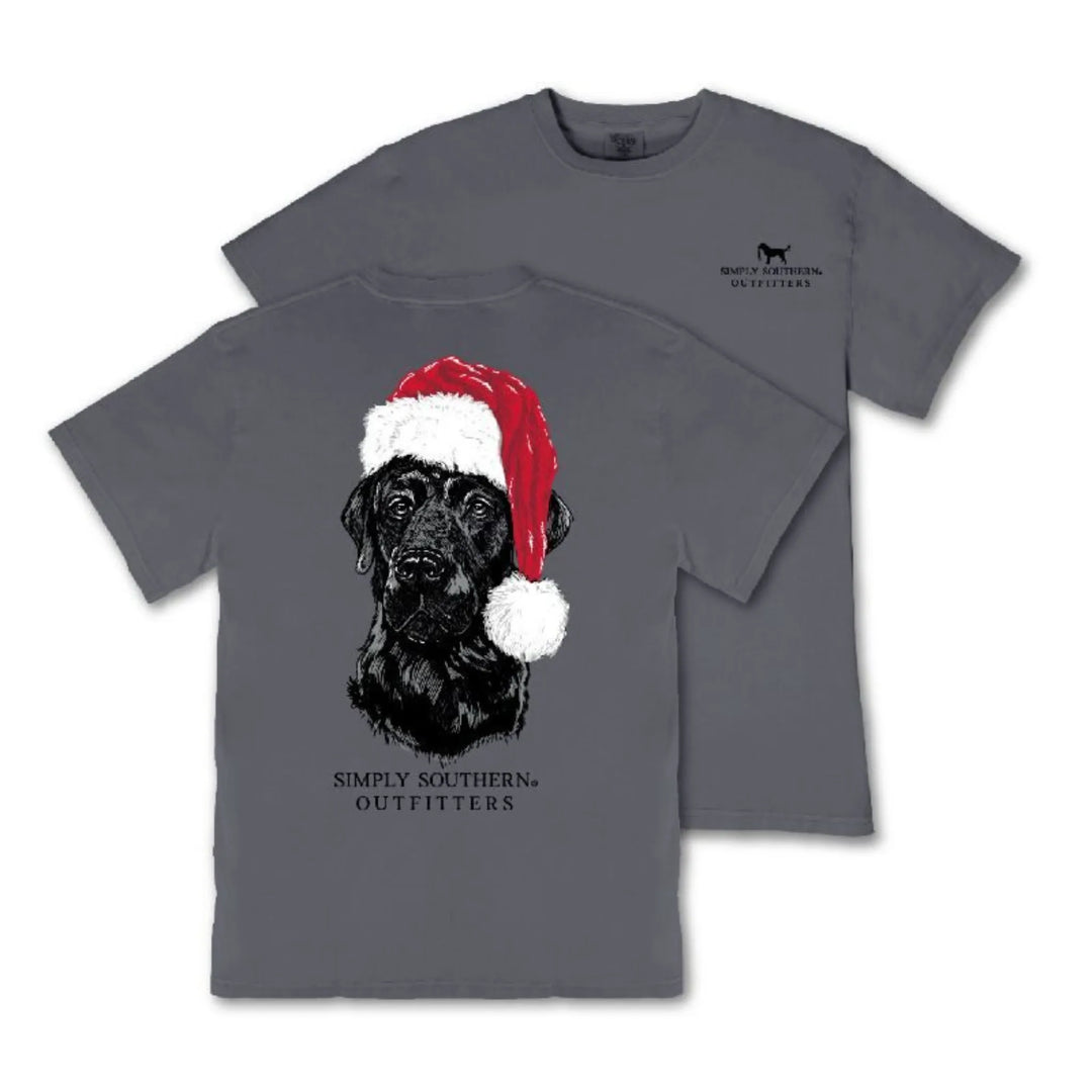 Simply Southern Dog Christmas Shirt - Black Lab Santa Gray