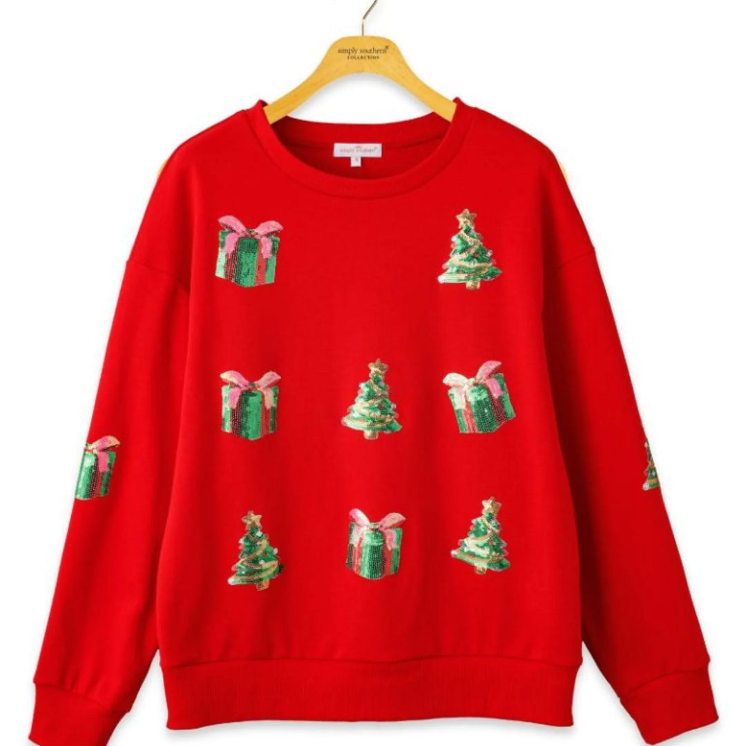 Simply Southern Christmas Applique Sequin Pullover