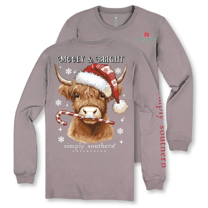 Simply Southern Cow Christmas Tee- Mooey & Bright