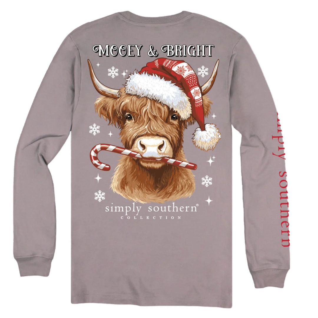 Simply Southern Cow Christmas Tee- Mooey & Bright