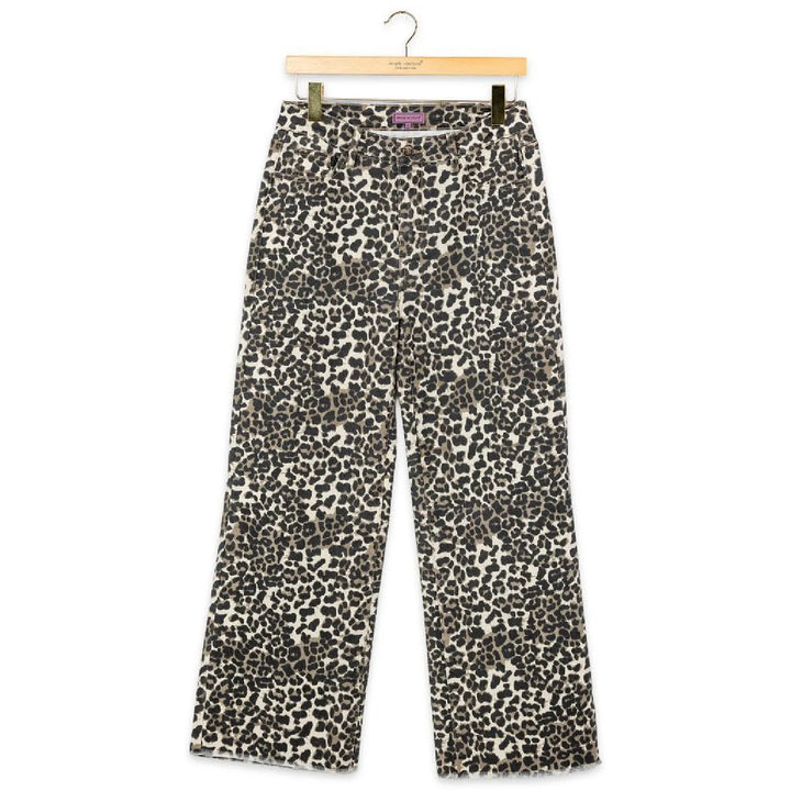 Simply Southern Leopard print straight leg jeans with button and zipper closure and  5 pockets