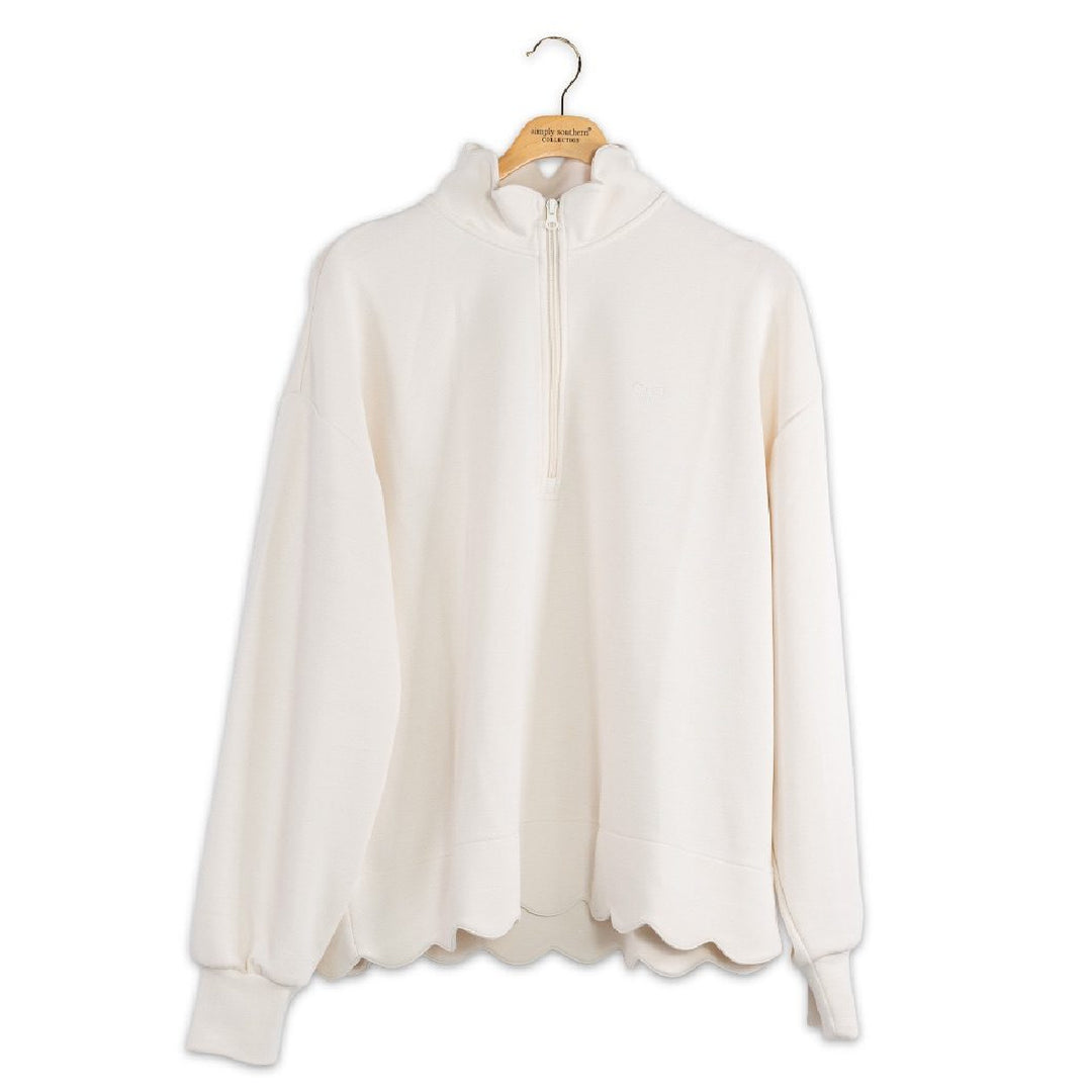 Simply Southern Ivory Scallop Long Sleeve Pullover