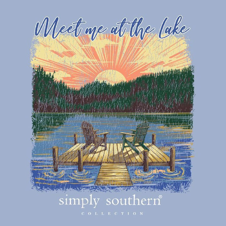 Close-up of mineral-washed cotton texture on faded blue Simply Southern lake life tee