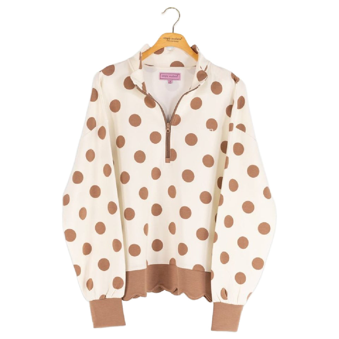 Simply Southern Polka Dot Scallop Pullover - Cream