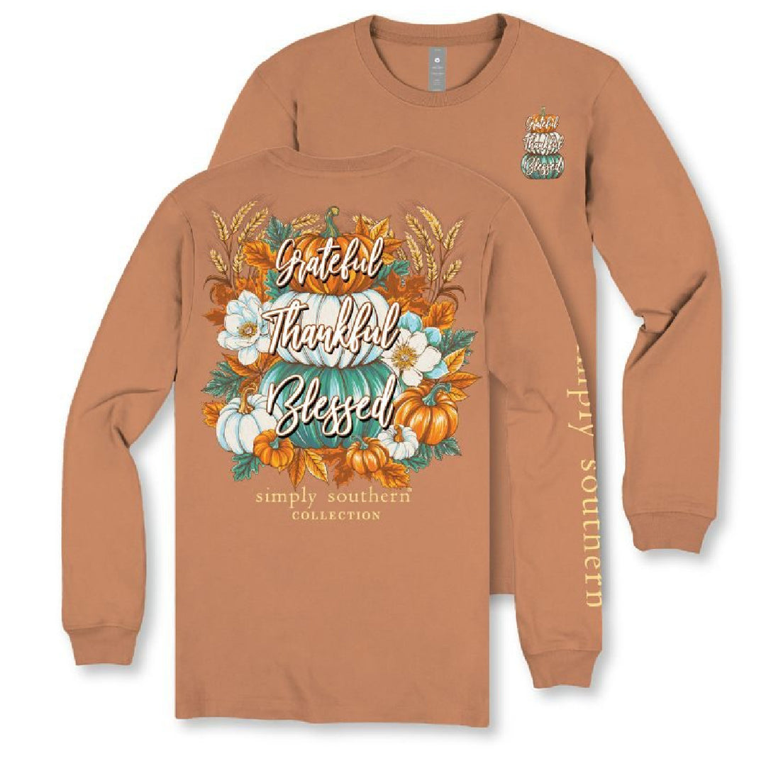 Simply Southern Thankful Long Sleeve Tee - Chestnut