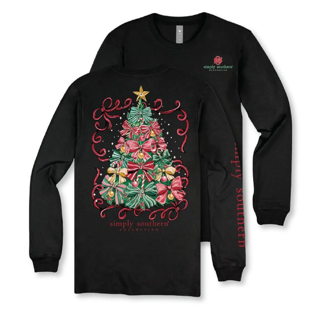 Simply Southern Christmas Tree Long Sleeve Tee - Black