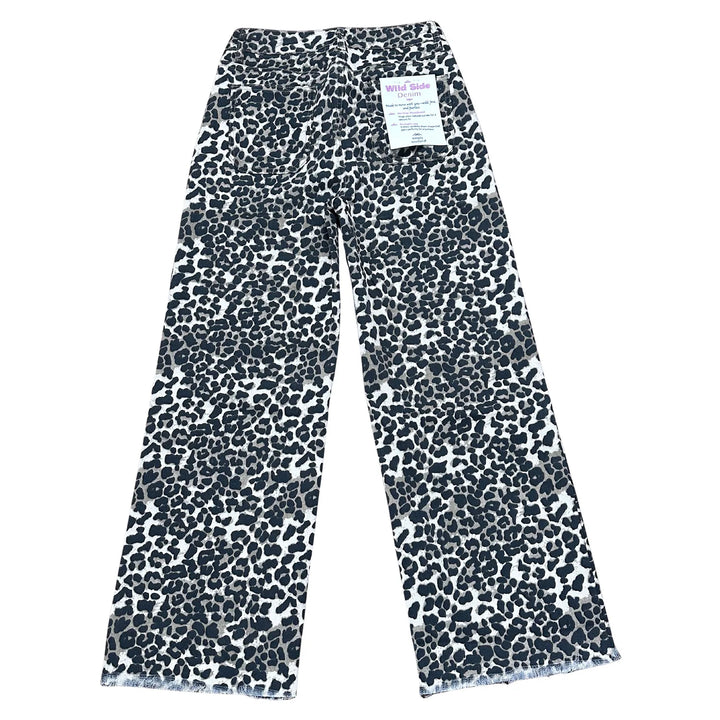 Back of Simply Southern Leopard Print Denim Jeans. Straight leg with stretchy beige, black and cream animal print fabric
