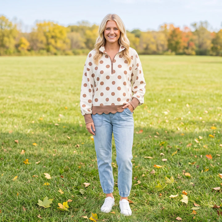Simply Southern Polka Dot Scallop Pullover - Cream