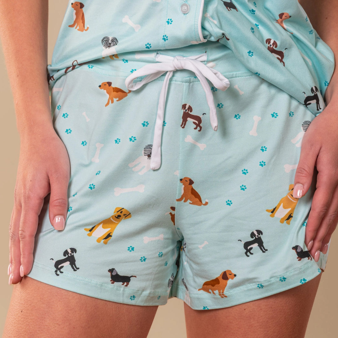 Women's Dog Print Pajama Shorts - Mint Green