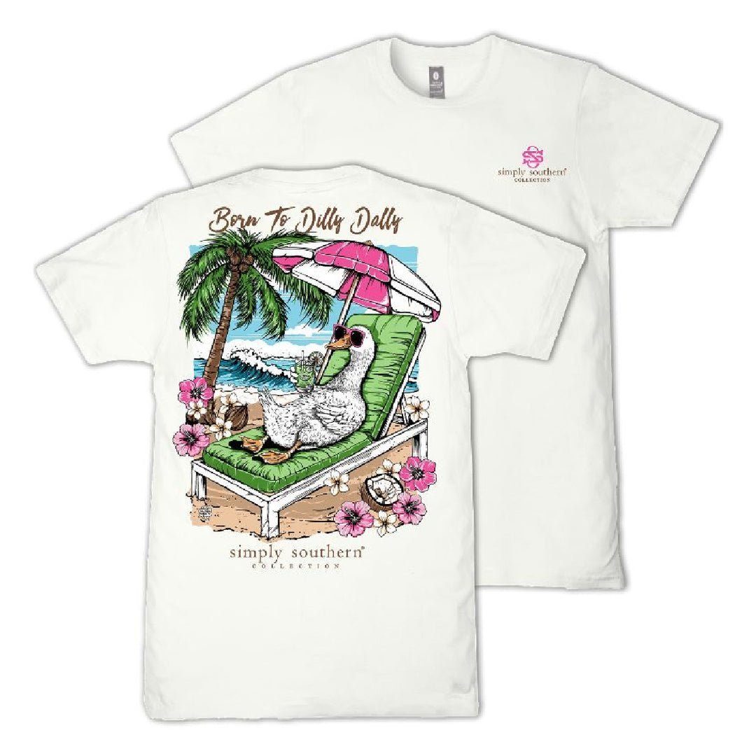 White t-shirt with a goose graphic and 'Simply Southern' branding on a white background