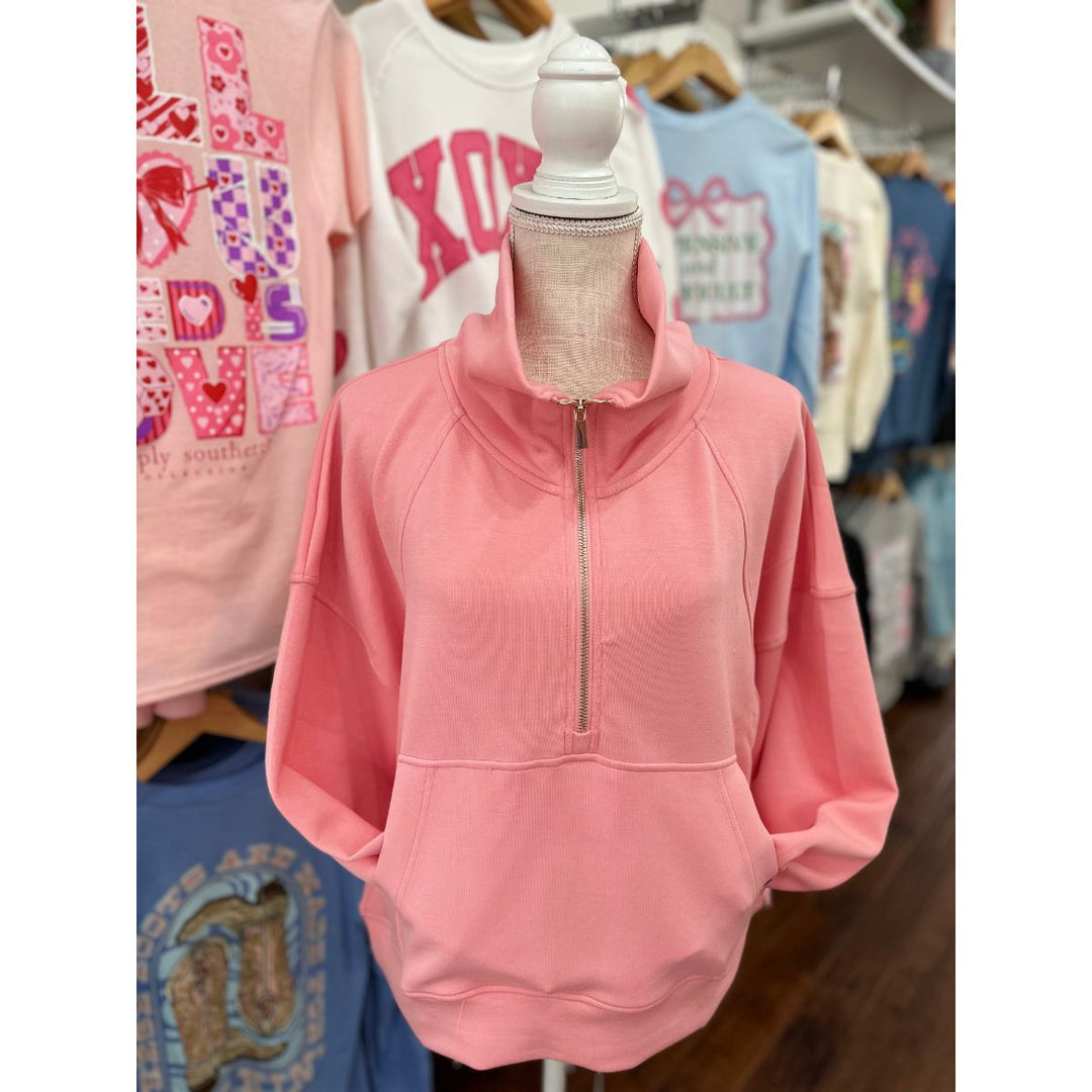 Simply Southern Half Zip Pink Petal Pullover