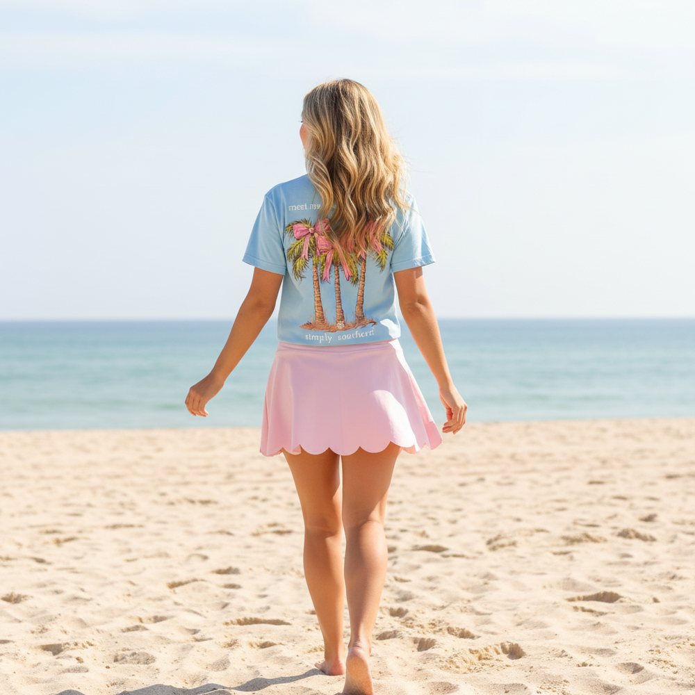 Pink Scalloped Skort & Palm Tree Tee Beach Lifestyle